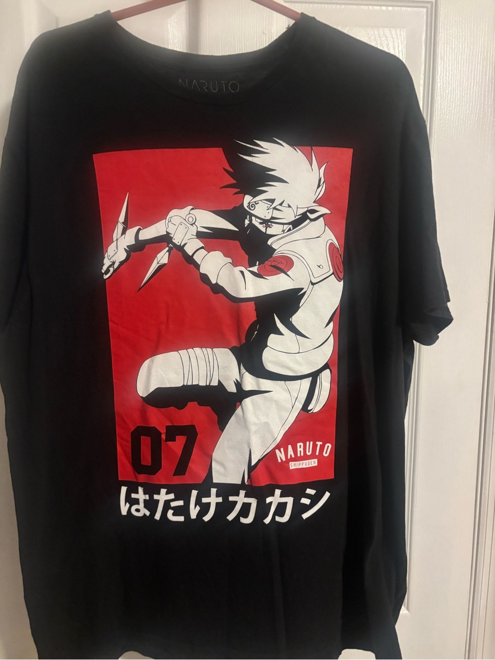 Naruto Kakashi Graphic Tee - Black with Red Panel